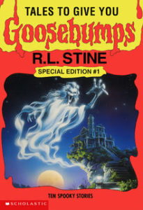 cover of Tales to Give You Goosebumps by R. L. Stine with a ghost in front of a background image