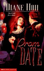Cover of Prom Date by Diane Hoh, white teen girl dancing with a white guy, back to the reader, entire cover done in reds and blacks