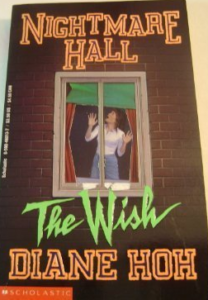 cover of The Wish by Diane Hoh has a woman behind a window with the title in green font