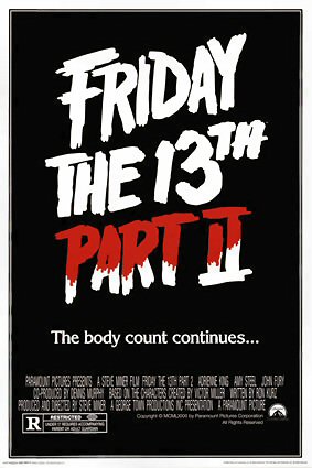 cover image of Friday the 13th Part 2 with font in white on a black background. Red partially covers "Part 2"