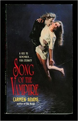 cover of Song of the Vampire by Carmen Adams, dramatic image of white dude vampire holding a fainting white woman