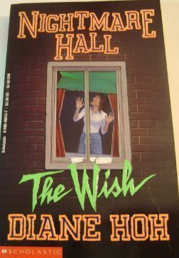 cover of The Wish by Diane Hoh has a woman behind a window with the title in green font